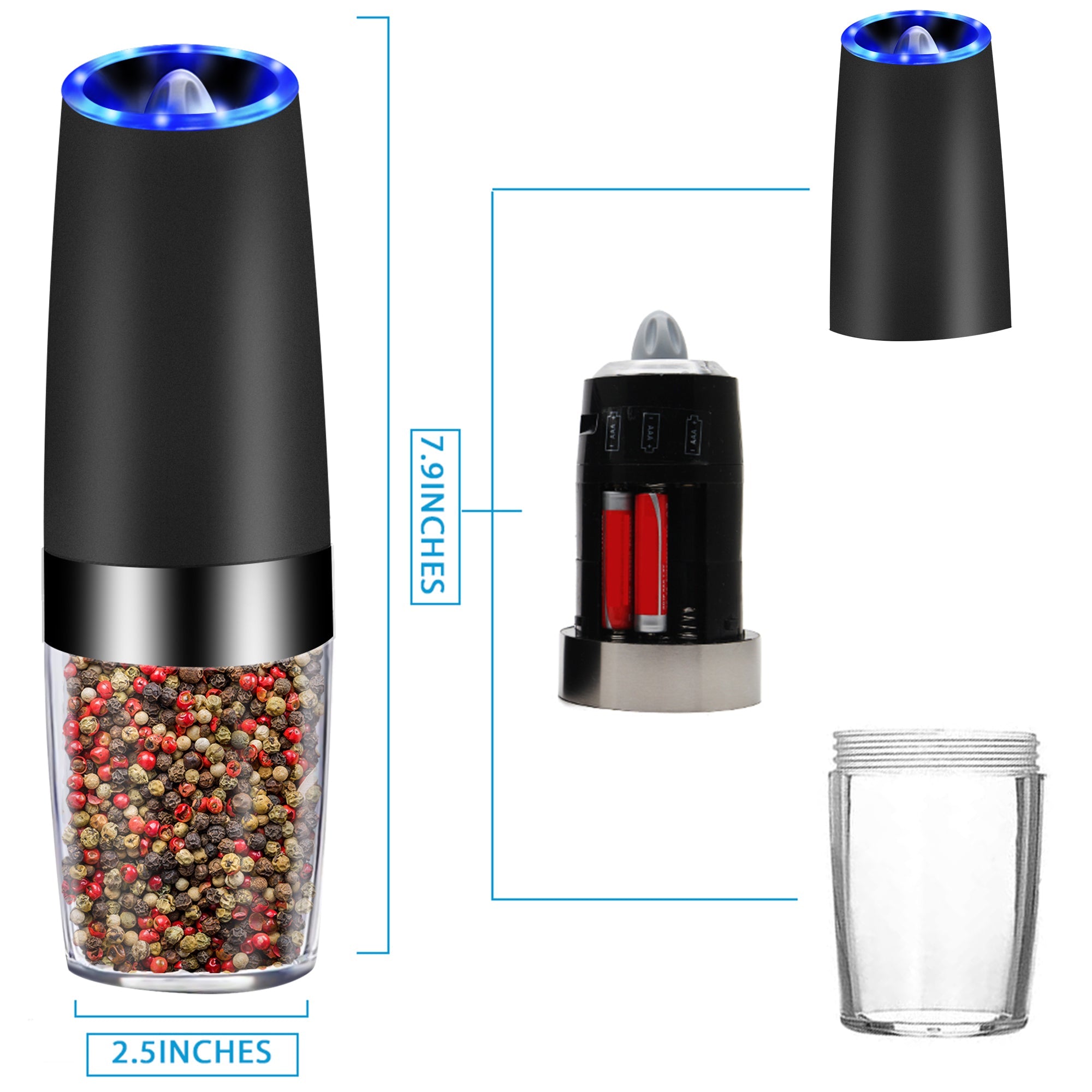 Electric Gravity Pepper & Salt Grinder with LED Light