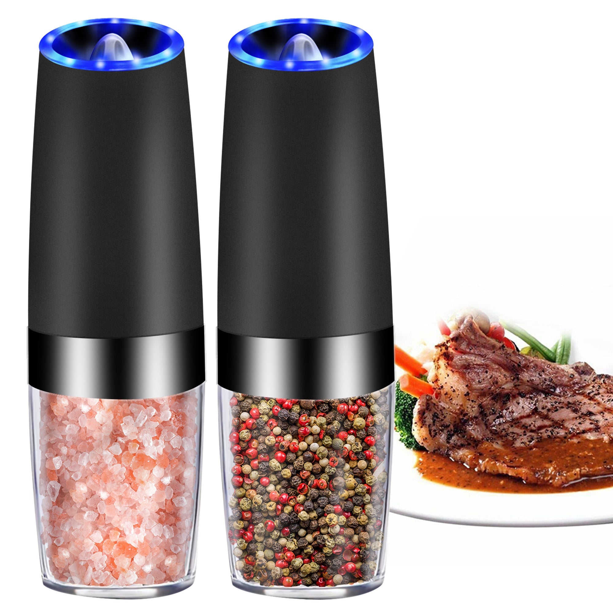 Electric Gravity Pepper & Salt Grinder with LED Light