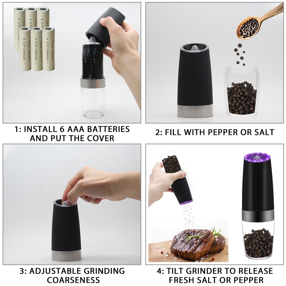 Electric Gravity Pepper & Salt Grinder with LED Light