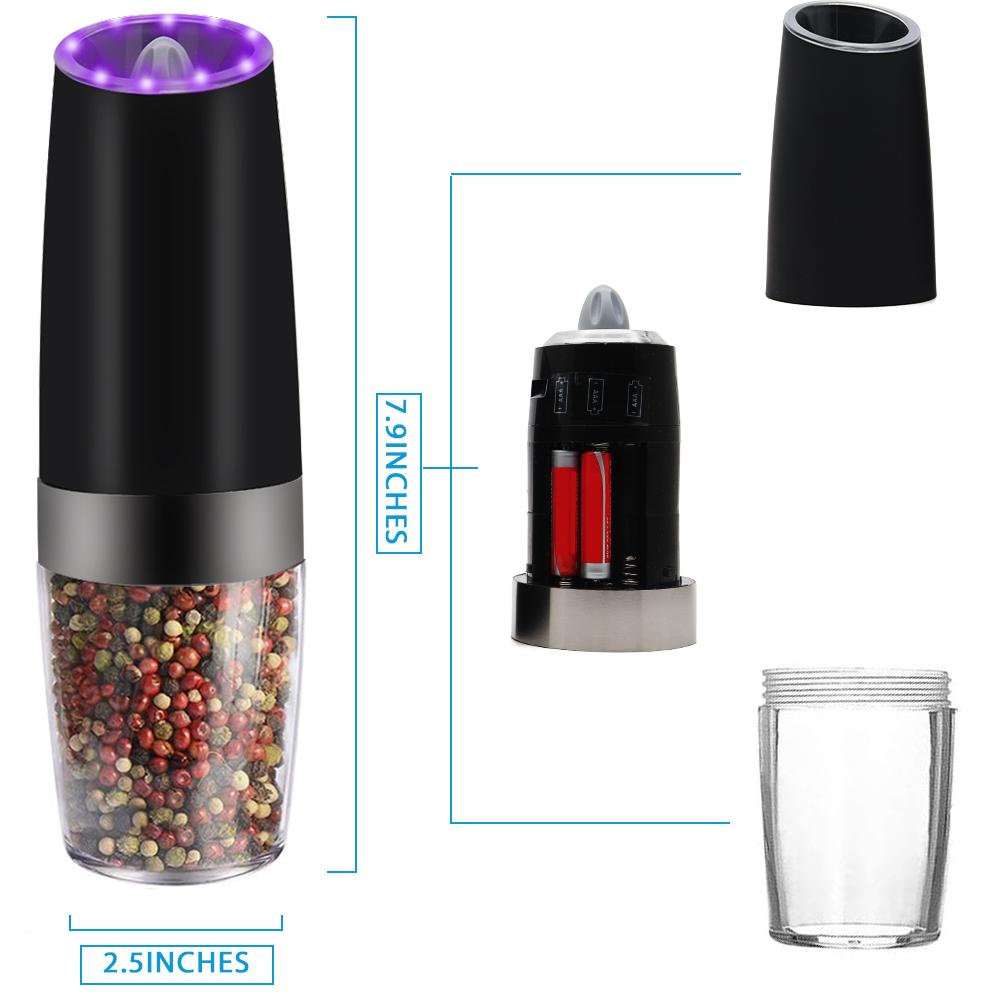 Electric Gravity Pepper & Salt Grinder with LED Light