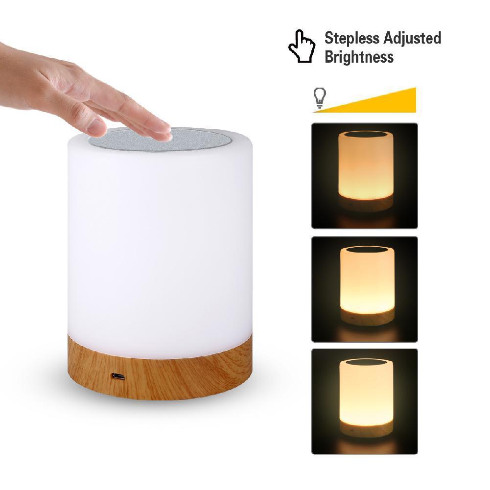 Wood Grain USB Touch Night Lamp – Dimmable RGB Bedside Light - view 2