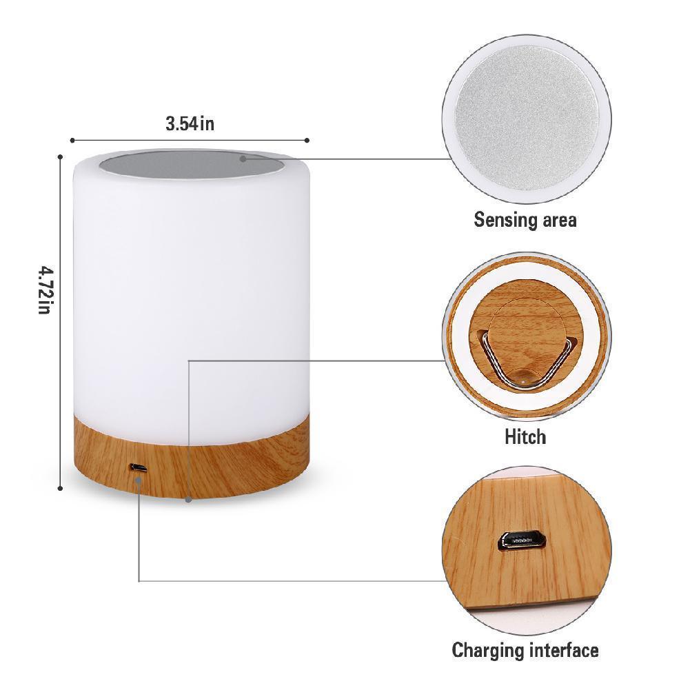 Wood Grain USB Touch Night Lamp – Dimmable RGB Bedside Light