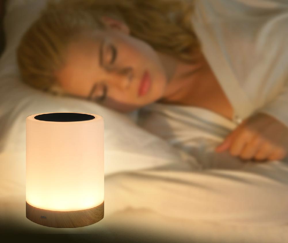 Wood Grain USB Touch Night Lamp – Dimmable RGB Bedside Light