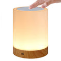 Wood Grain USB Touch Night Lamp – Dimmable RGB Bedside Light