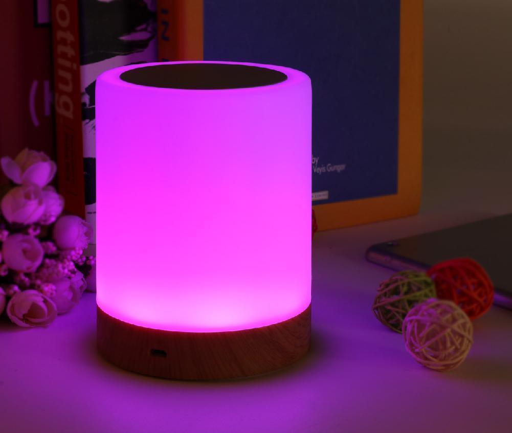 Wood Grain USB Touch Night Lamp – Dimmable RGB Bedside Light