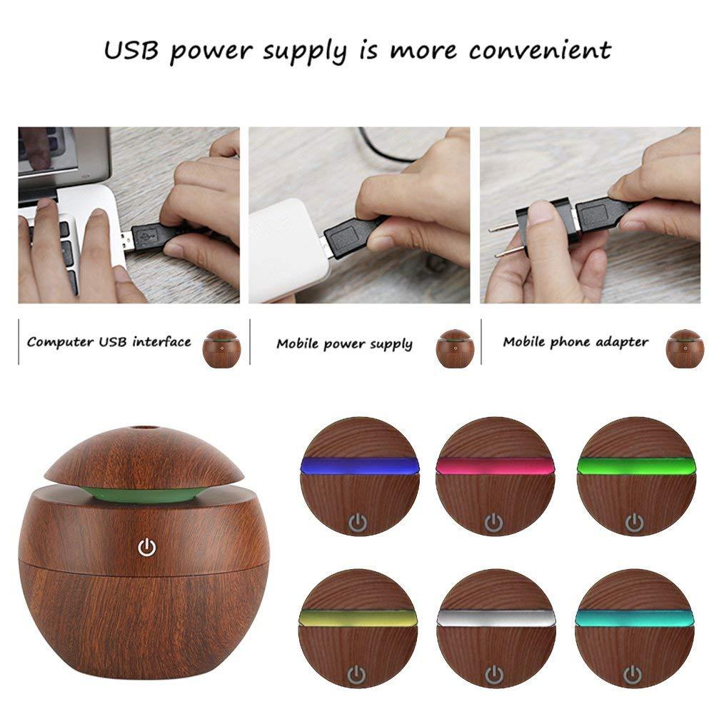 130ml USB Ultrasonic Aroma Diffuser – 7-Color LED Night Light