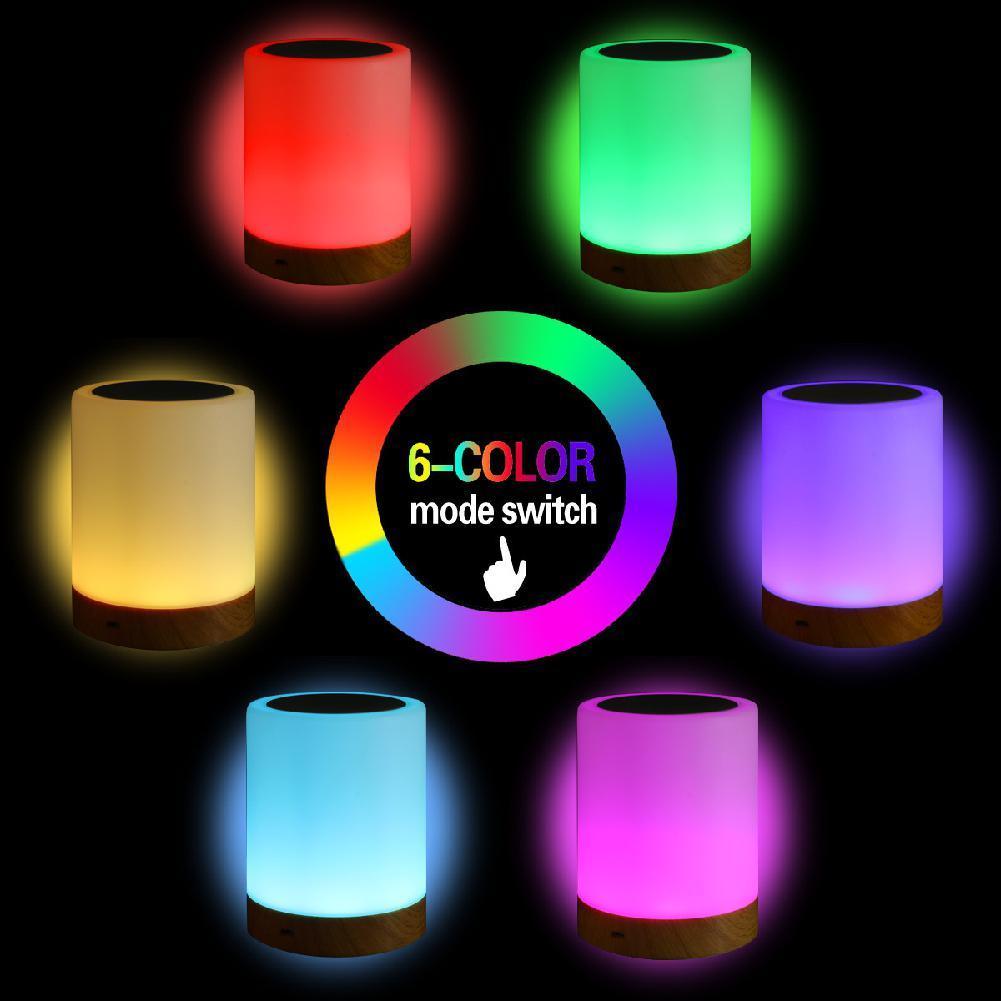 Wood Grain USB Touch Night Lamp – Dimmable RGB Bedside Light