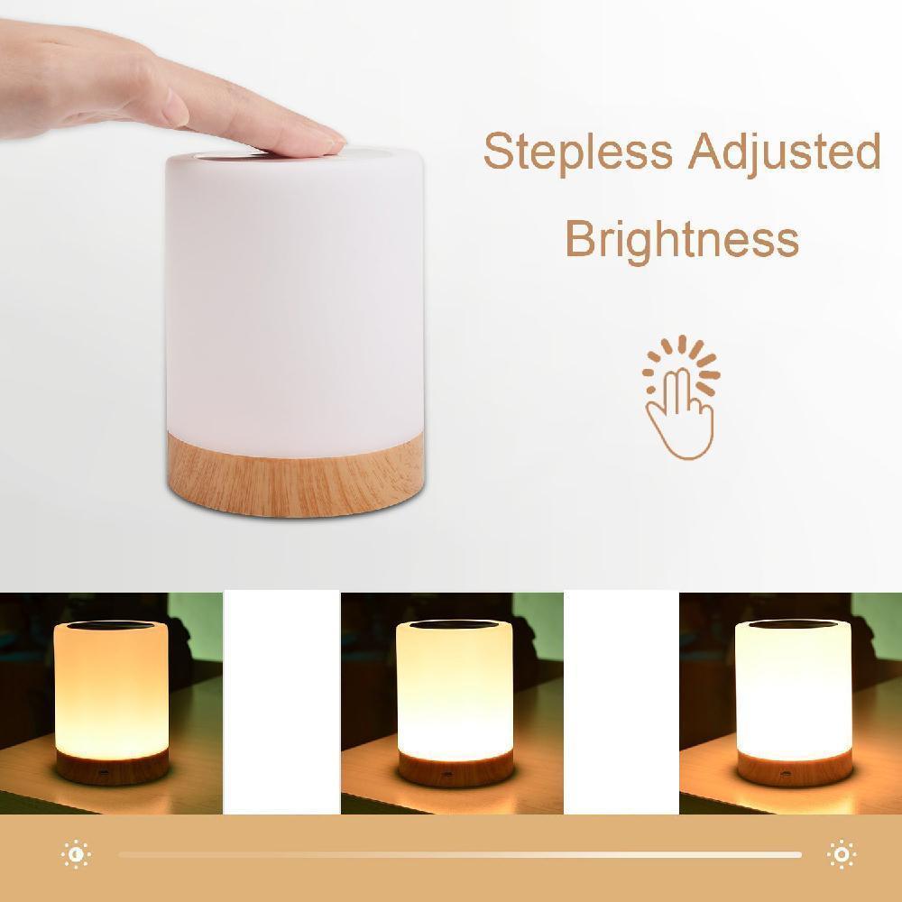 Wood Grain USB Touch Night Lamp – Dimmable RGB Bedside Light
