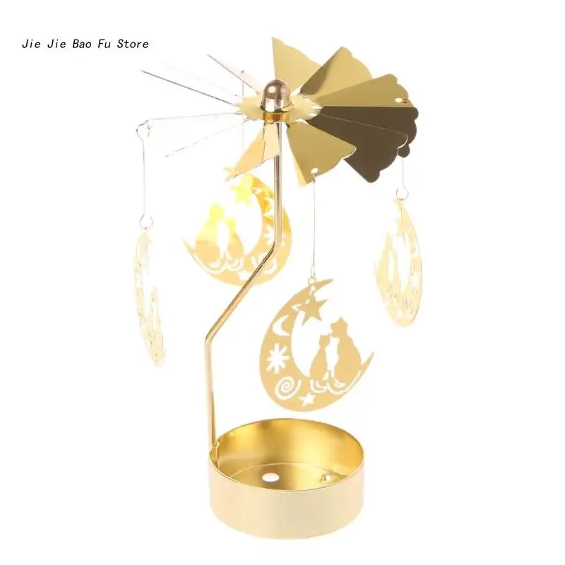 Rotary Spinning Tea Light Candle Holder Metal Tabletop Stand for Wedding and Home Decor, 3.15 x 5.12 in (8 x 13 cm)