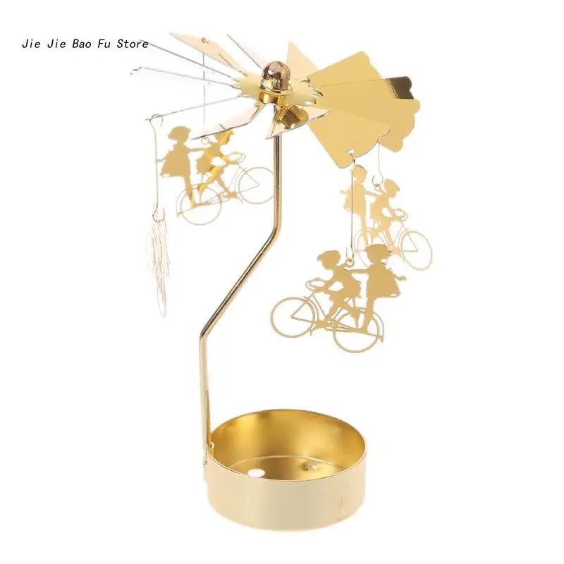 Rotary Spinning Tea Light Candle Holder Metal Tabletop Stand for Wedding and Home Decor, 3.15 x 5.12 in (8 x 13 cm)