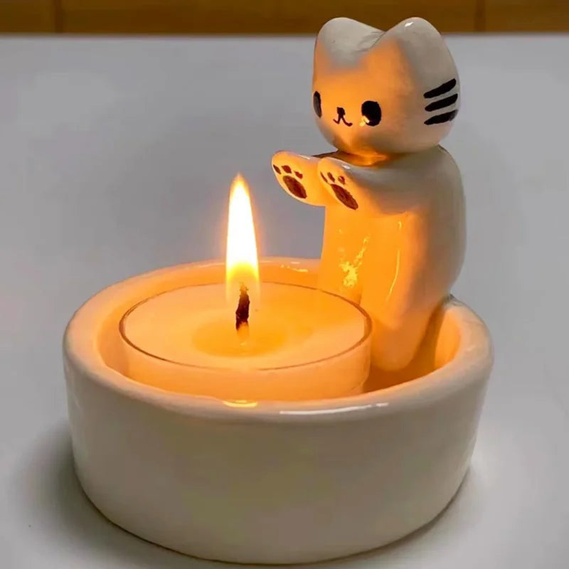 Cute Cat Candle Holder Resin Tea Light Holder for Home, Office & Desk Decor