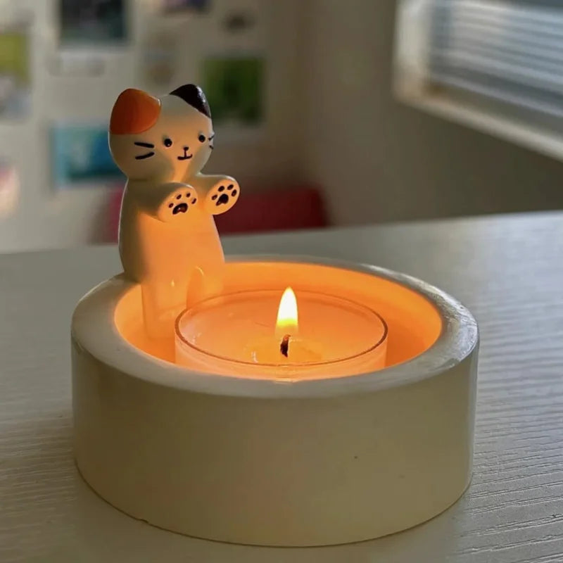 Cute Cat Candle Holder Resin Tea Light Holder for Home, Office & Desk Decor