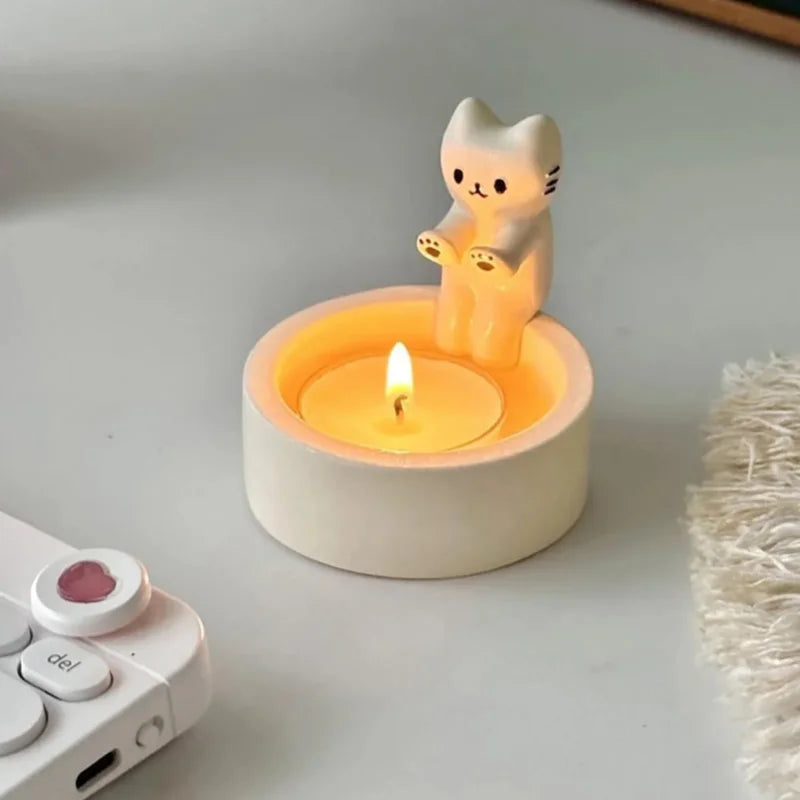 Cute Cat Candle Holder Resin Tea Light Holder for Home, Office & Desk Decor