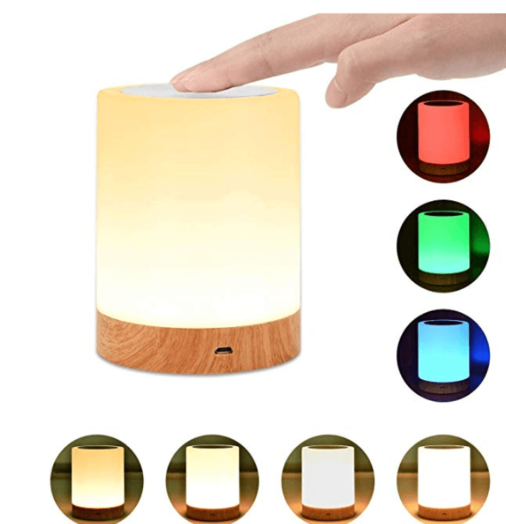 Wood Grain USB Touch Night Lamp – Dimmable RGB Bedside Light