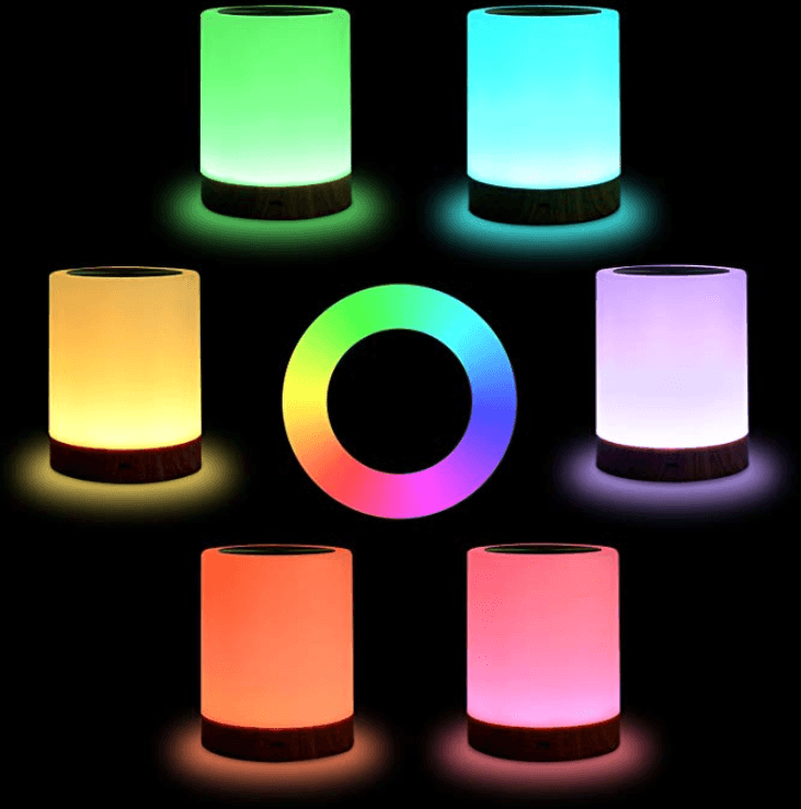 Wood Grain USB Touch Night Lamp – Dimmable RGB Bedside Light