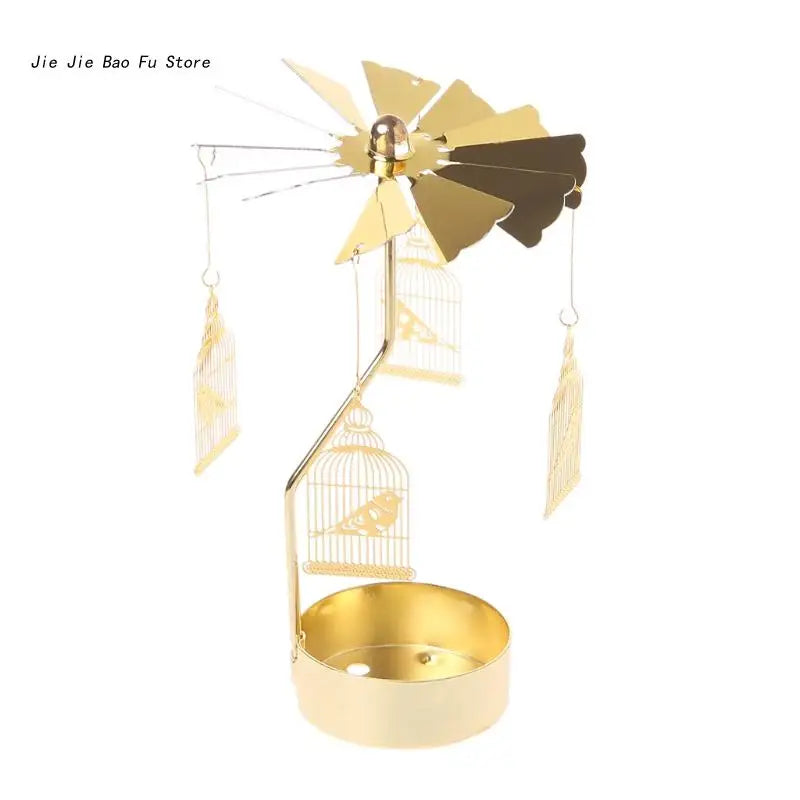 Rotary Spinning Tea Light Candle Holder Metal Tabletop Stand for Wedding and Home Decor, 3.15 x 5.12 in (8 x 13 cm)