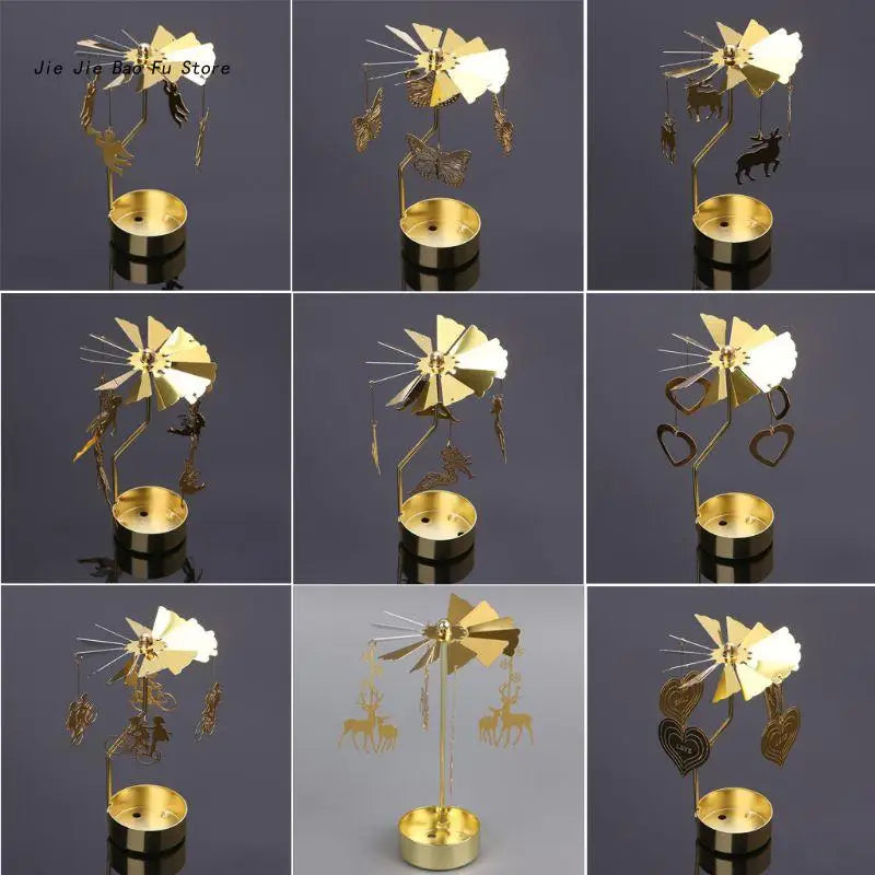 Rotary Spinning Tea Light Candle Holder Metal Tabletop Stand for Wedding and Home Decor, 3.15 x 5.12 in (8 x 13 cm)
