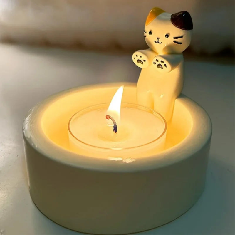 Cute Cat Resin Tea Light Holder – Desk & Home Decor