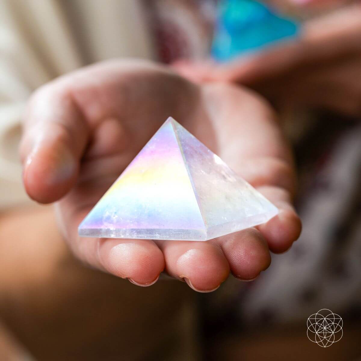 Aqua & Angel Aura Quartz Pyramids – Iridescent Crystal Decor - view 2
