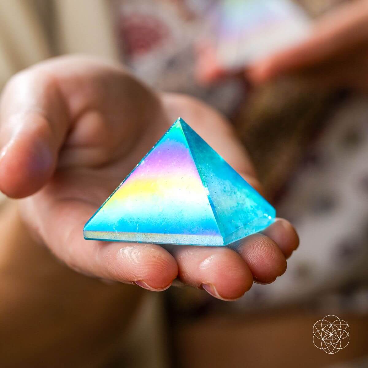 Aqua & Angel Aura Quartz Pyramids – Iridescent Crystal Decor