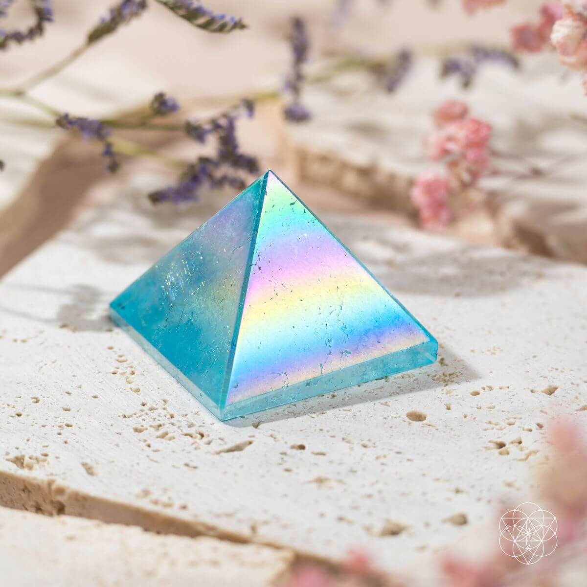 Aqua & Angel Aura Quartz Pyramids – Iridescent Crystal Decor