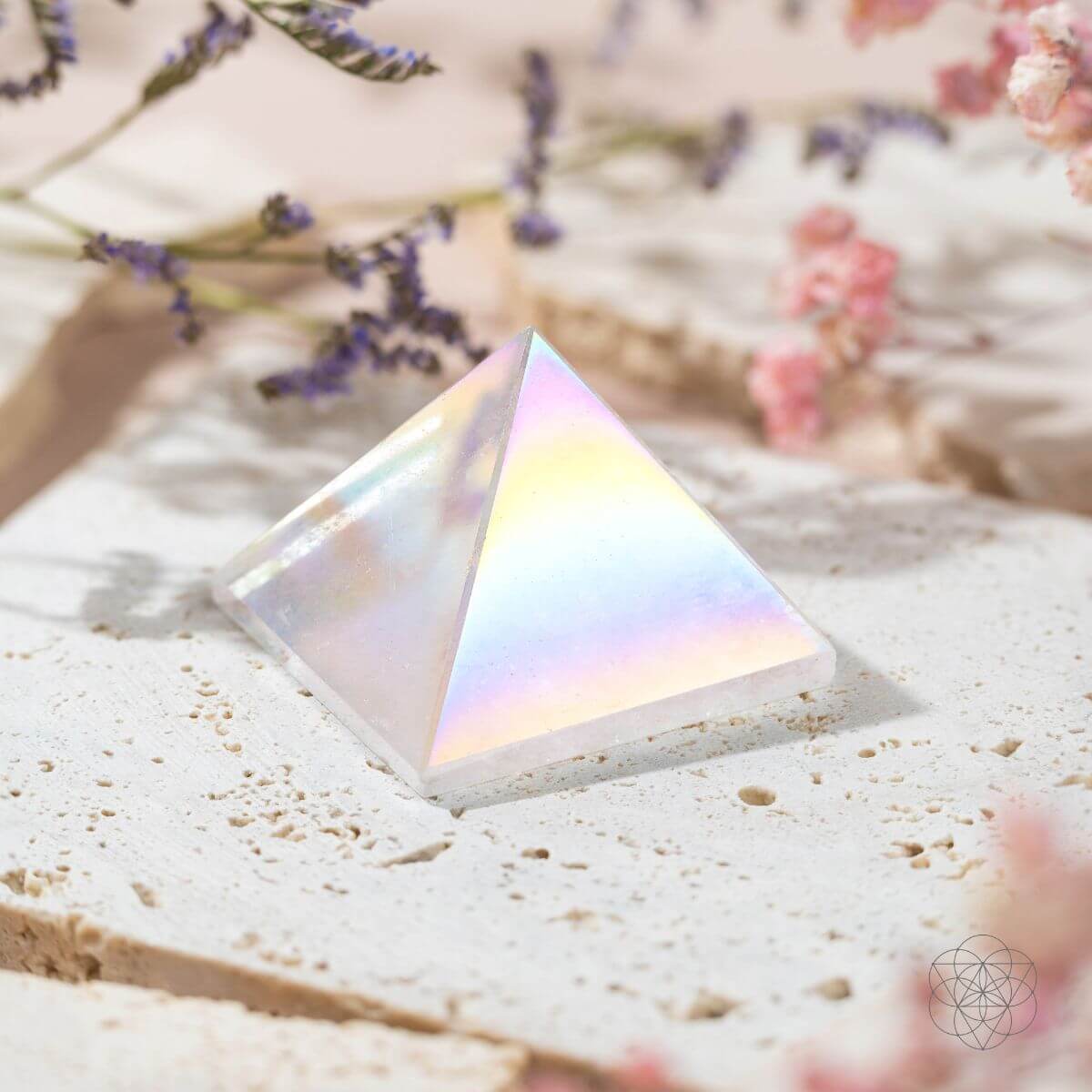 Aqua & Angel Aura Quartz Pyramids – Iridescent Crystal Decor